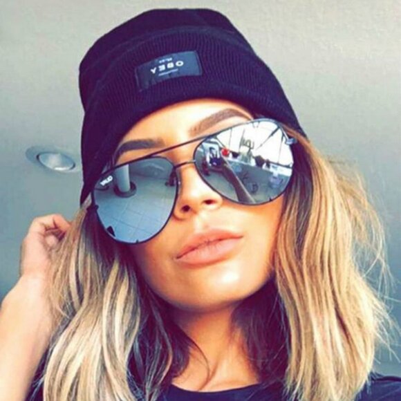 Quay Australia x Desi High Key Black Frame Silver Mirror Lens Aviator Sunglasses - Picture 2 of 16